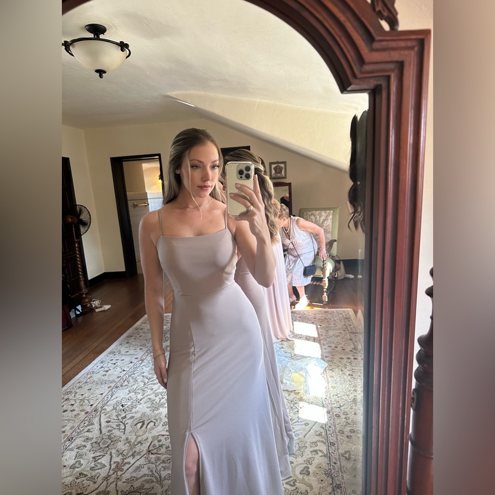 BIRDY GREY a bridesmaid dress in taupe crepe